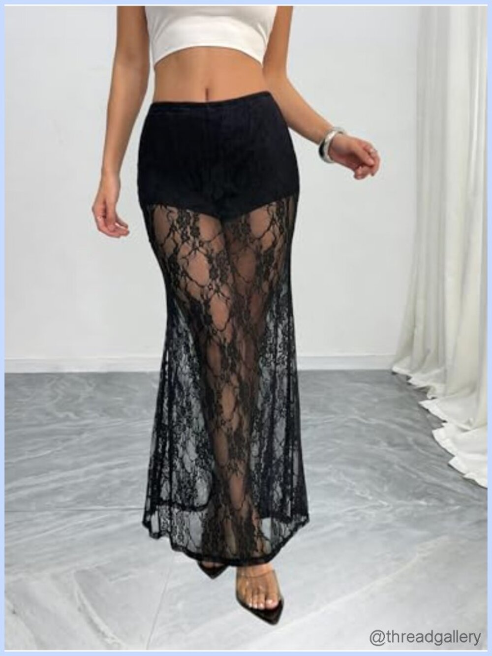 Sheer Lace Maxi Skirt with Built-in Shorts Mermaid Silhouette - Picture 3 of 5